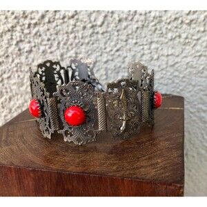 Vintage Filigree Moroccan Bracelet w/ Sword, Elephant